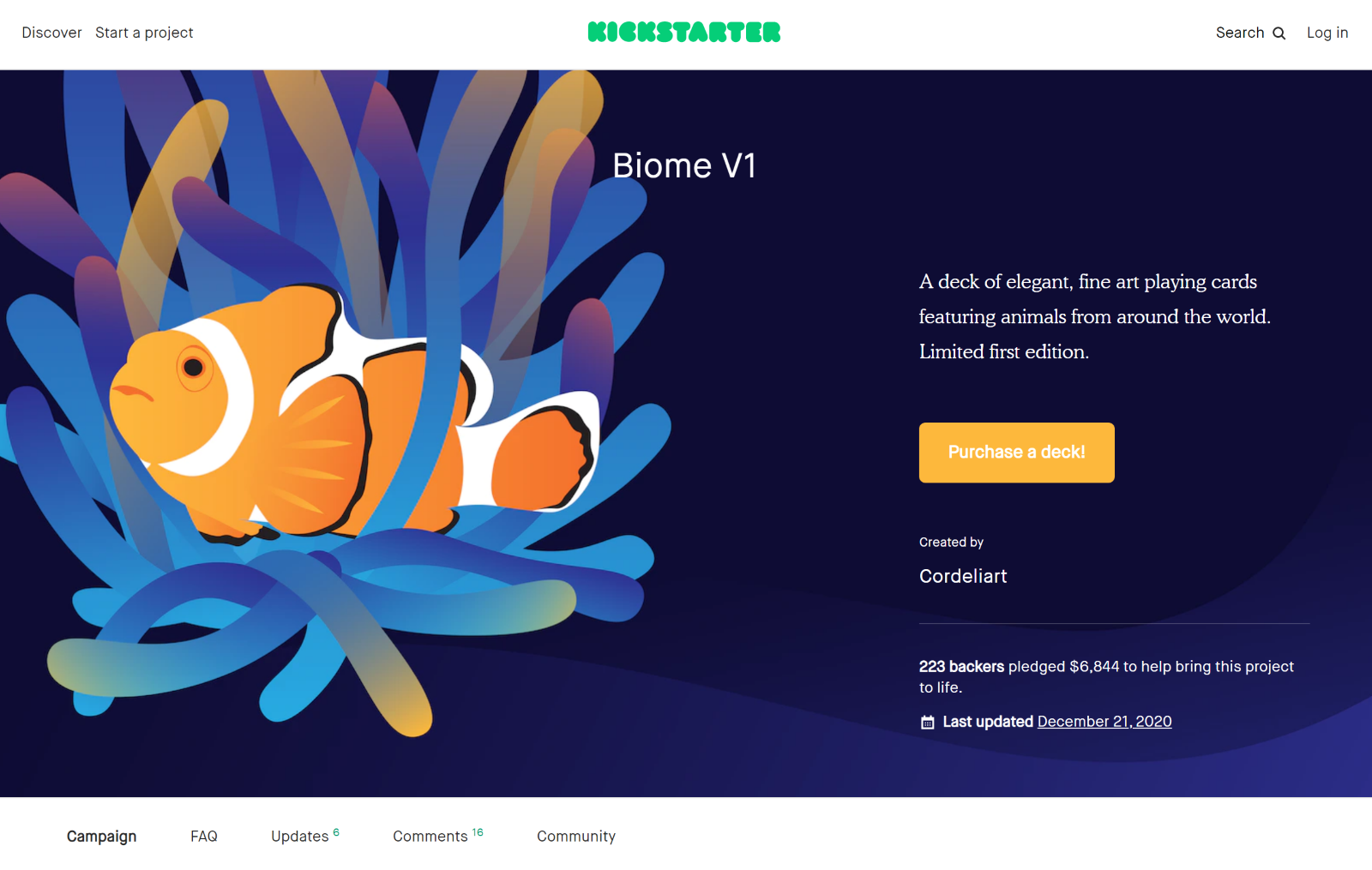 screenshot of the Kickstarter campaign